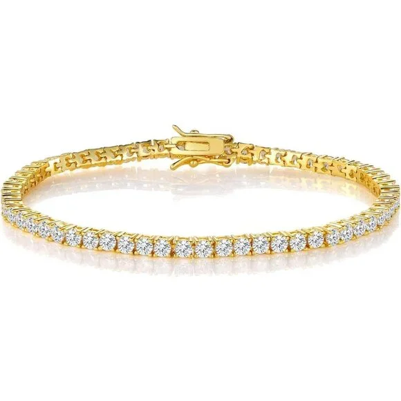 Elegant 18K Gold Plated Tennis Bracelet with 3.0 Carat Cubic Zirconia - 7.5 Inch - Picture 8 of 8